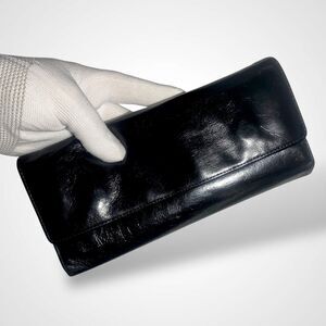 Hobo Continental Wallet Black Genuine Leather Long Trifold with Magnetic Closure